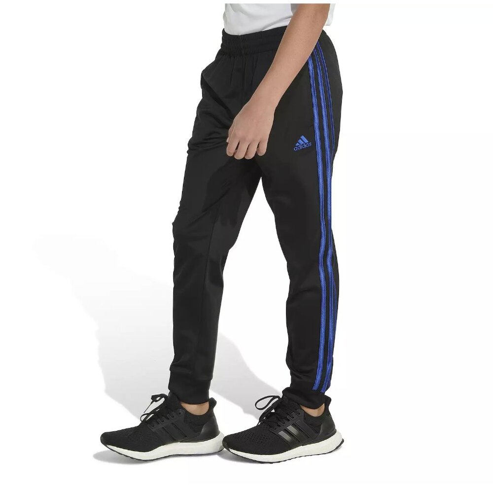 Adidas Boys 3-Stripe Jogger Pants, Black/Blue, Size L (14-16)